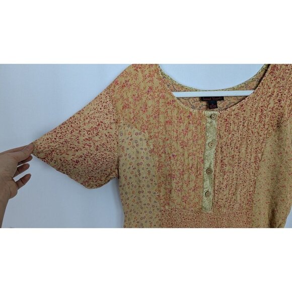 Vintage 90 Y2K Scared Threads XL Midi Dress Patchwork Floral Tie Back Bohemian - Picture 6 of 11